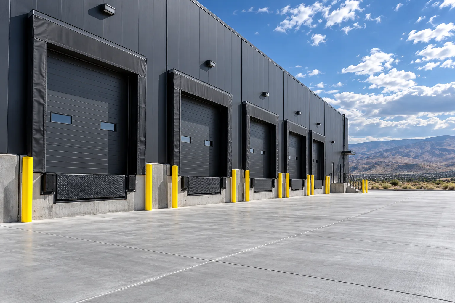Loading dock with closed doors and clean apron